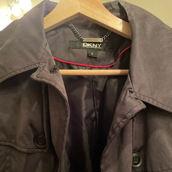 Vintage Navy Blue DKNY Donna Karan New York Utilitarian Belted Trench Coat - Picture 2 of 8